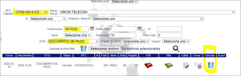 Como cancelar un complemento de pago en Factura-T